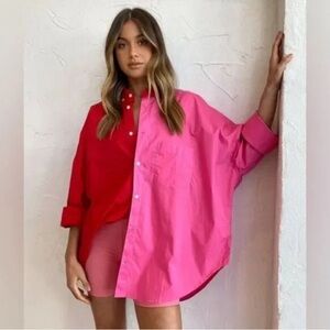 Blanca Red and Pink Oversized Blouse - XS/S